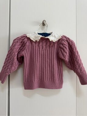 Janie & Jack Purple Cable Knit Sweater with Peter Pan Collar